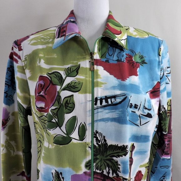NEW * St John Sport By Marie Gray Colorful Zip Up w Pockets Jacket Windbreaker M - Picture 5 of 16
